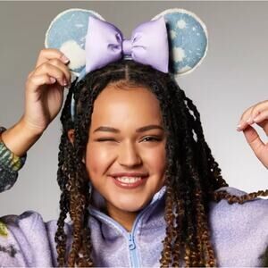 Disney Adult Women's Parks Denim & Lavender Minnie Mouse Ear Headband NWT